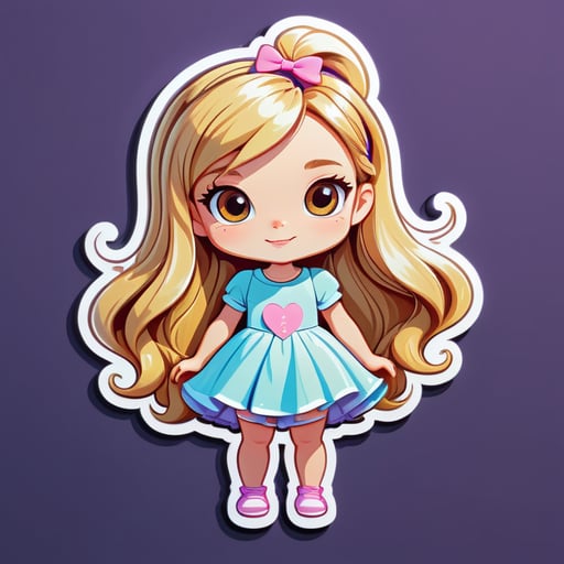 Cartoon girl with long blond hair in a beautiful short dress