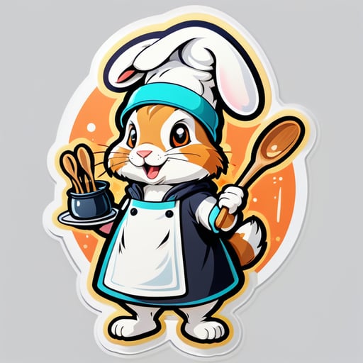 Long -eared rabbit cook in a cap in the kitchen