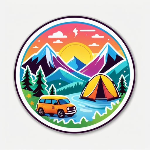 /imagine prompt:Incorporate motivational or humorous quotes related to camping and outdoor adventures. For example, "The mountains are calling," or "Not all who wander are lost.", Sticker, Joyful, Bright Colors, Anime, Contour, Vector, White Background, Detailed
